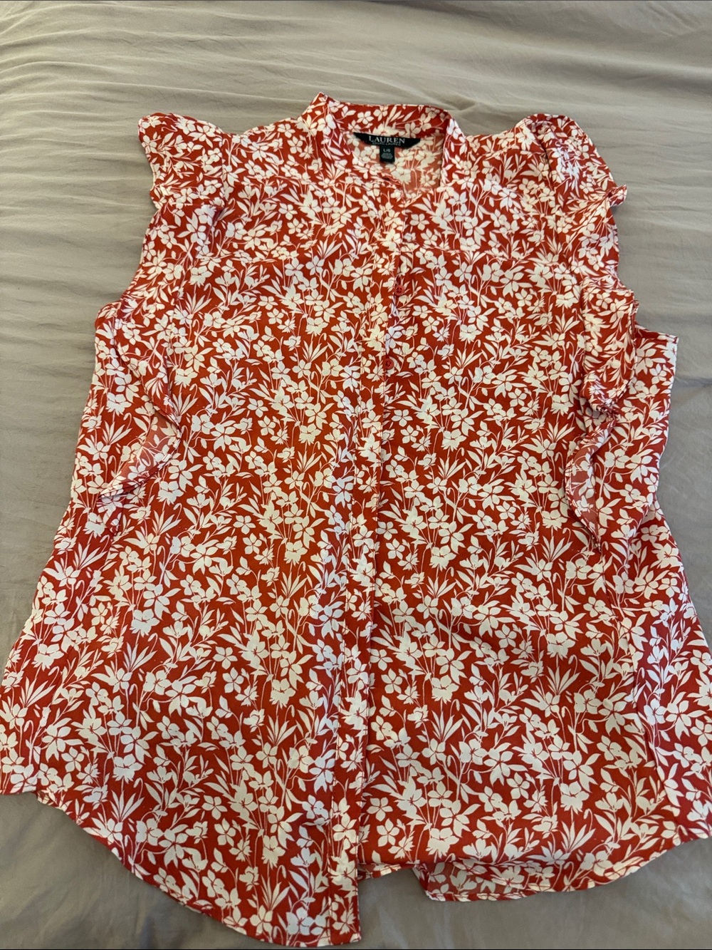 Lauren Ralph Lauren Red and White Floral Ruffle-Sleeve Blouse